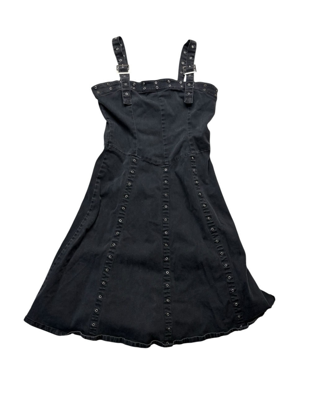 Tripp y2k large Black denim buckle Grommet dress grunge vintage goth punk scene